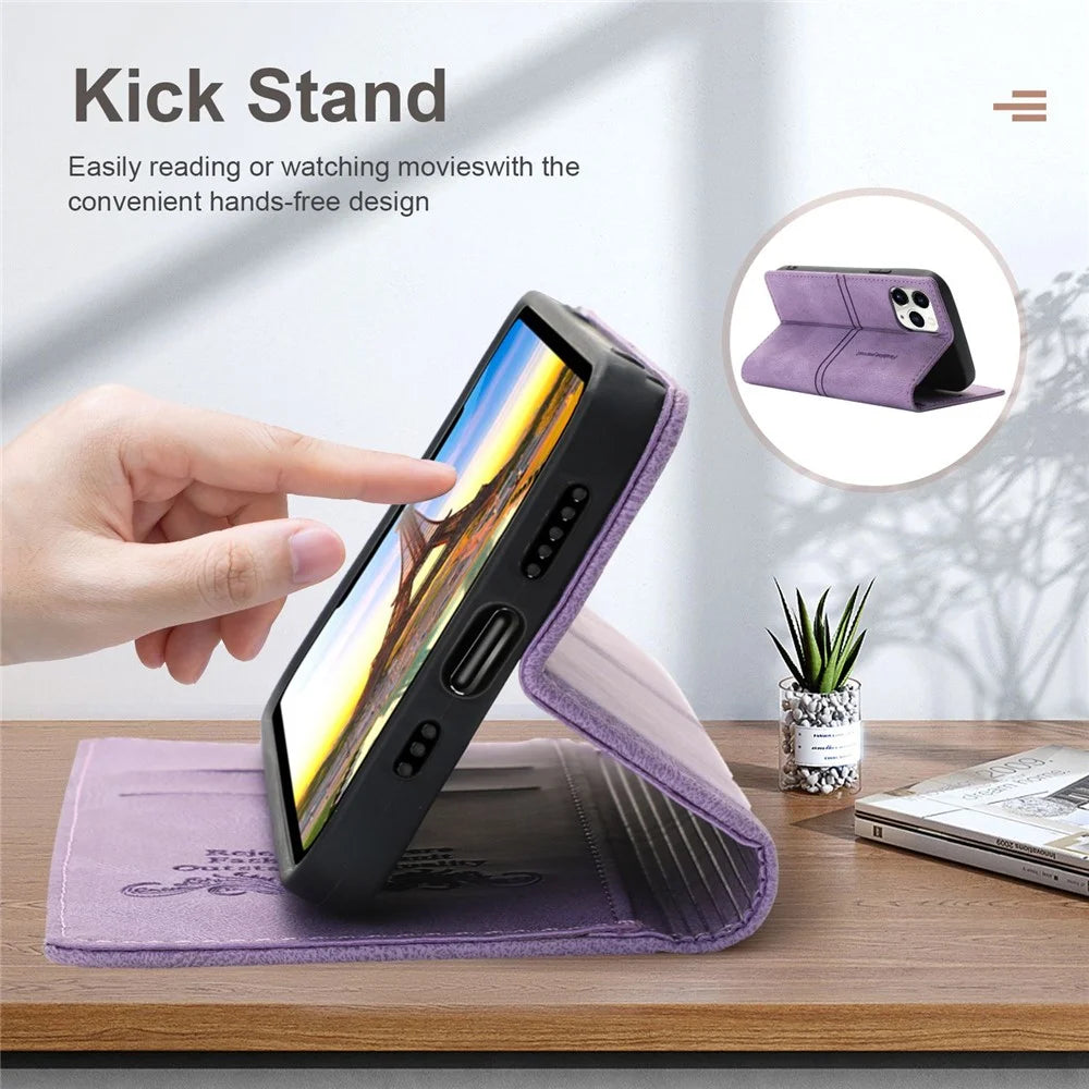 For iPhone 14 Pro Max 6.7 inch Anti-fall PU Leather Wallet Case Magnetic Auto-absorbed Phone Cover with Stand - Purple - 6