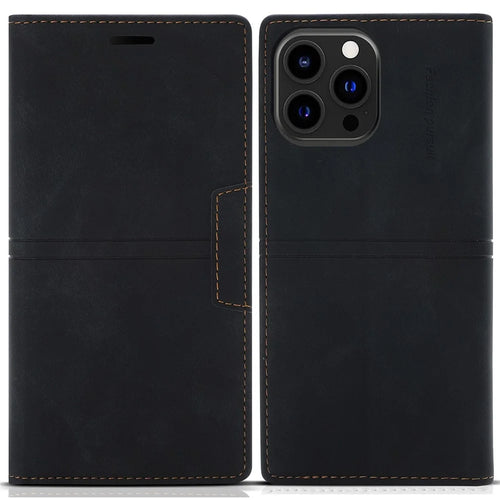 For iPhone 14 Pro 6.1 inch PU Leather Wallet Case Magnetic Auto-absorbed Full Protection Mobile Phone Shell with Stand - Black - 1