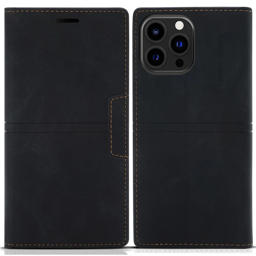 For iPhone 14 Pro 6.1 inch PU Leather Wallet Case Magnetic Auto-absorbed Full Protection Mobile Phone Shell with Stand - Black - 1