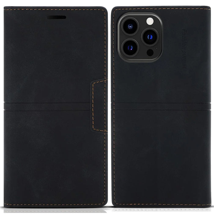 For iPhone 14 Pro 6.1 inch PU Leather Wallet Case Magnetic Auto-absorbed Full Protection Mobile Phone Shell with Stand - Black - 1