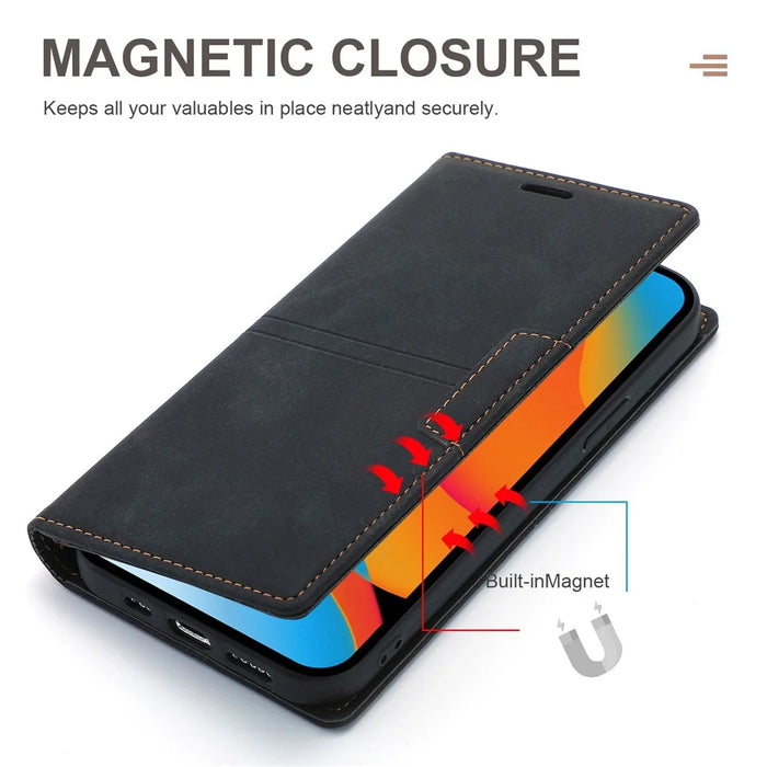 For iPhone 14 Pro 6.1 inch PU Leather Wallet Case Magnetic Auto-absorbed Full Protection Mobile Phone Shell with Stand - Black - 4