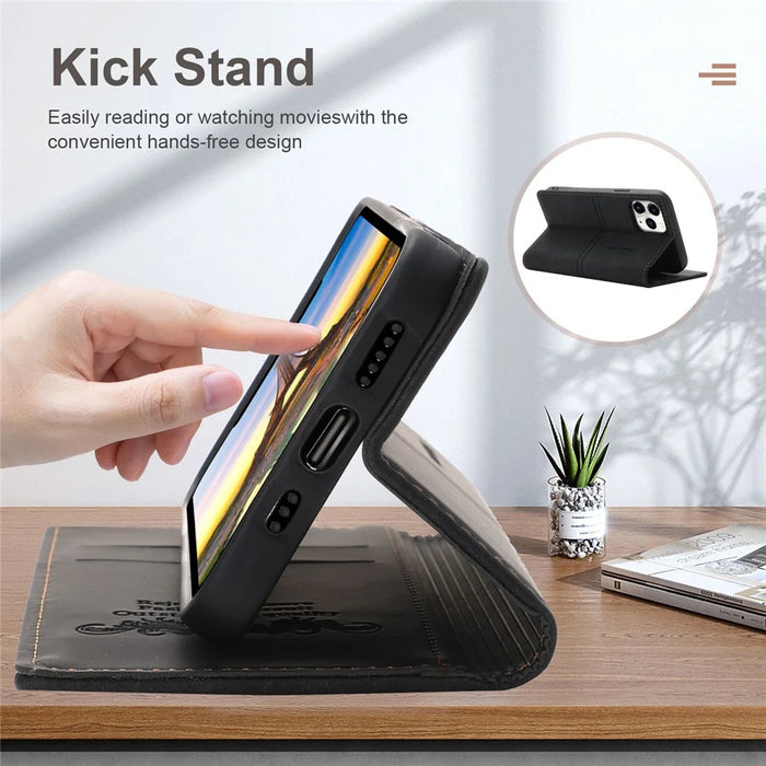 For iPhone 14 Pro 6.1 inch PU Leather Wallet Case Magnetic Auto-absorbed Full Protection Mobile Phone Shell with Stand - Black - 6