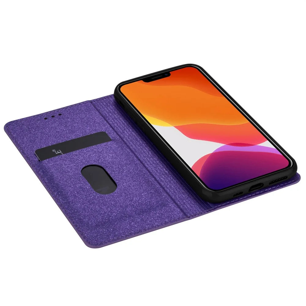 For iPhone 14 Pro Max 6.7 inch Glitter Sequins Full Protection Stand Card Holder PU Leather Protective Phone Case Cover - Purple - 3