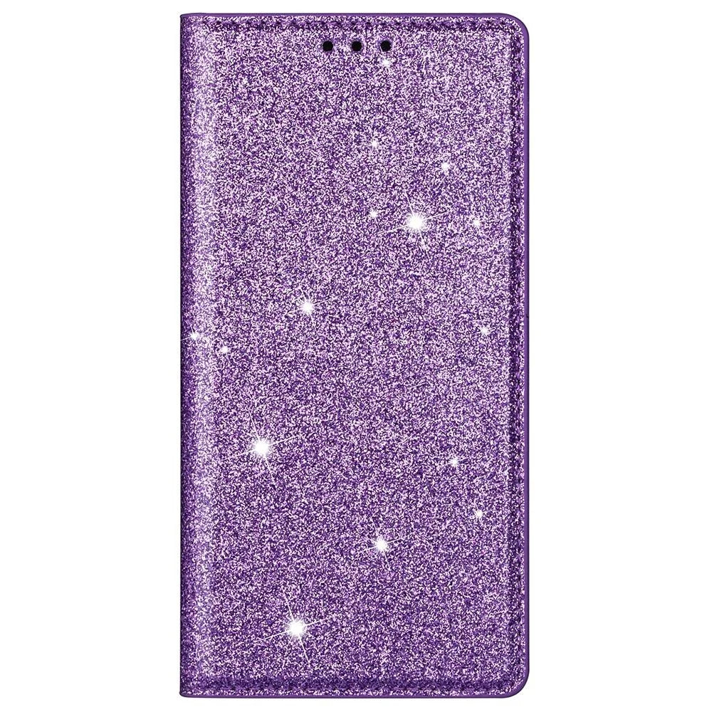 For iPhone 14 Pro Max 6.7 inch Glitter Sequins Full Protection Stand Card Holder PU Leather Protective Phone Case Cover - Purple - 6