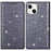 For iPhone 14 Plus 6.7 inch Glitter Sequins Stand Card Holder PU Leather Fall Proof Protective Phone Case Cover - Grey - 1