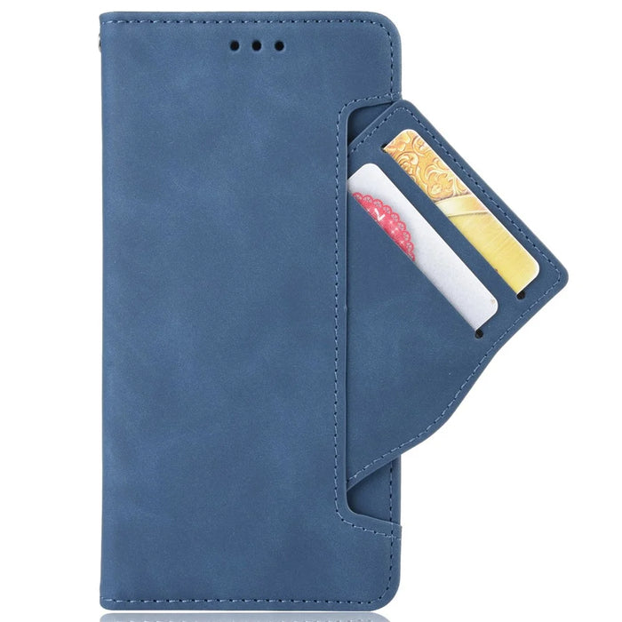 For vivo T2x 5G Stand Feature Multiple Card Slots Case PU Leather Wallet Magnetic Clasp Drop-proof Shell - Blue - 2