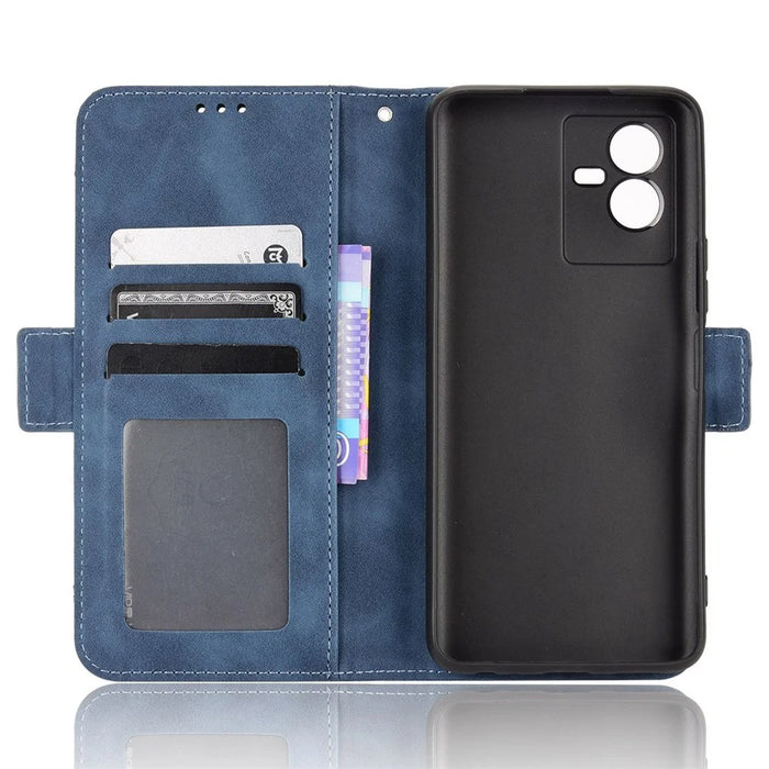 For vivo T2x 5G Stand Feature Multiple Card Slots Case PU Leather Wallet Magnetic Clasp Drop-proof Shell - Blue - 5