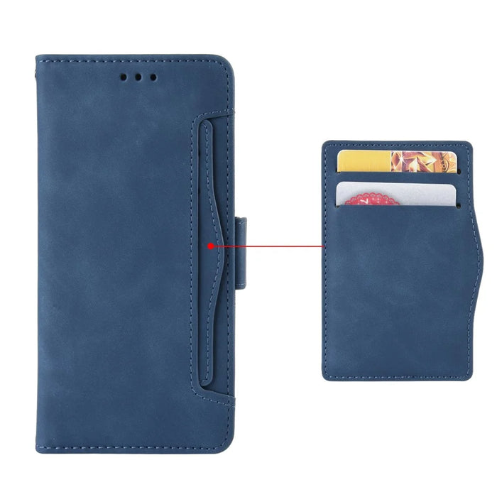 For vivo T2x 5G Stand Feature Multiple Card Slots Case PU Leather Wallet Magnetic Clasp Drop-proof Shell - Blue - 6