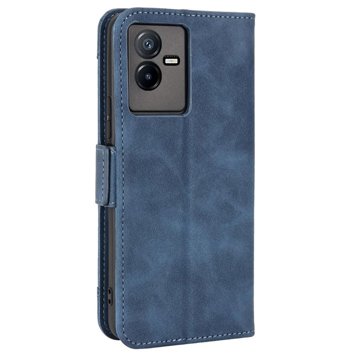 For vivo T2x 5G Stand Feature Multiple Card Slots Case PU Leather Wallet Magnetic Clasp Drop-proof Shell - Blue - 7