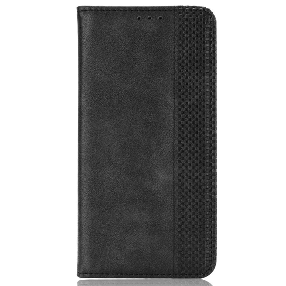For vivo T2x 5G Retro Texture Leather Cell Phone Case Stand Magnetic Absorption Wallet Style Anti-shock Shell - Black - 6