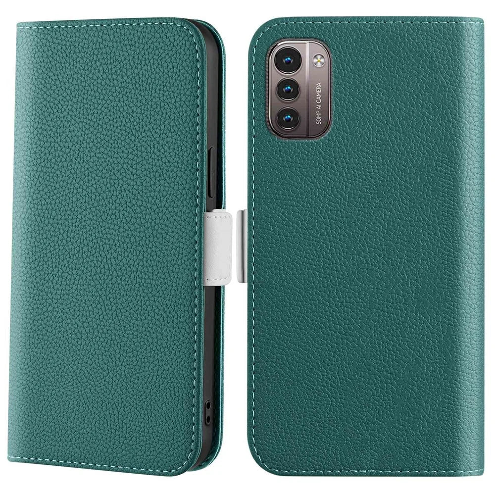 Candy Color Litchi Texture Case for Nokia G21 / G11, Wallet Stand PU Leather TPU Full Protection Phone Cover - Green - 1
