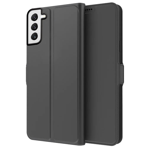 For Samsung Galaxy S22 5G PU Leather Card Holder Folio Flip Case Stand Magnetic Full Protection Phone Cover - Black - 1