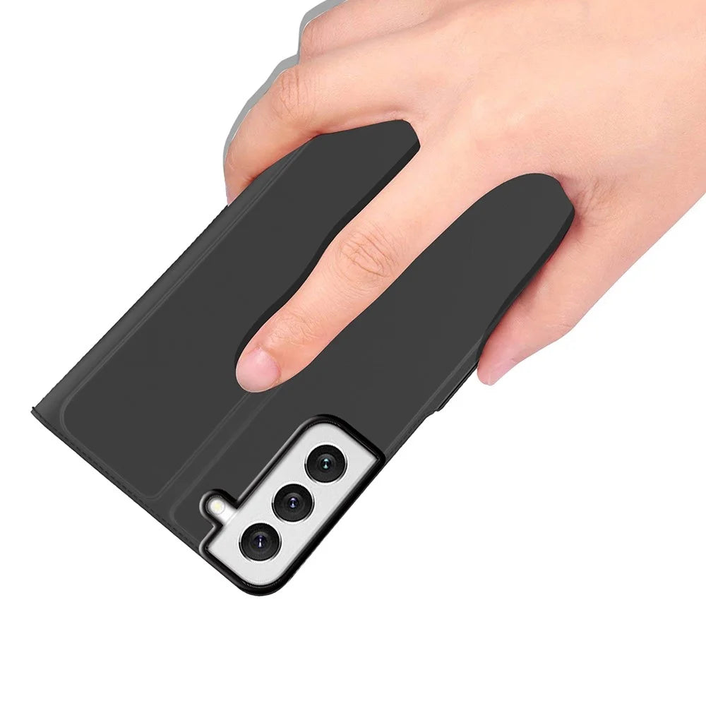 For Samsung Galaxy S22 5G PU Leather Card Holder Folio Flip Case Stand Magnetic Full Protection Phone Cover - Black - 7
