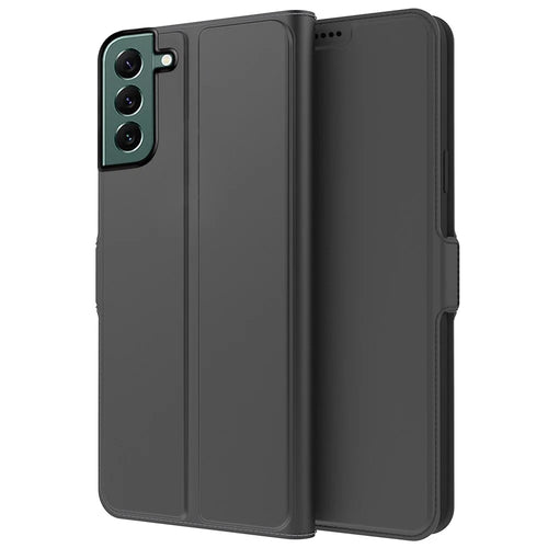 For Samsung Galaxy S22+ 5G PU Leather Phone Case Card Slot Dual Magnetic Clasp Stand Flip Cover - Black - 1
