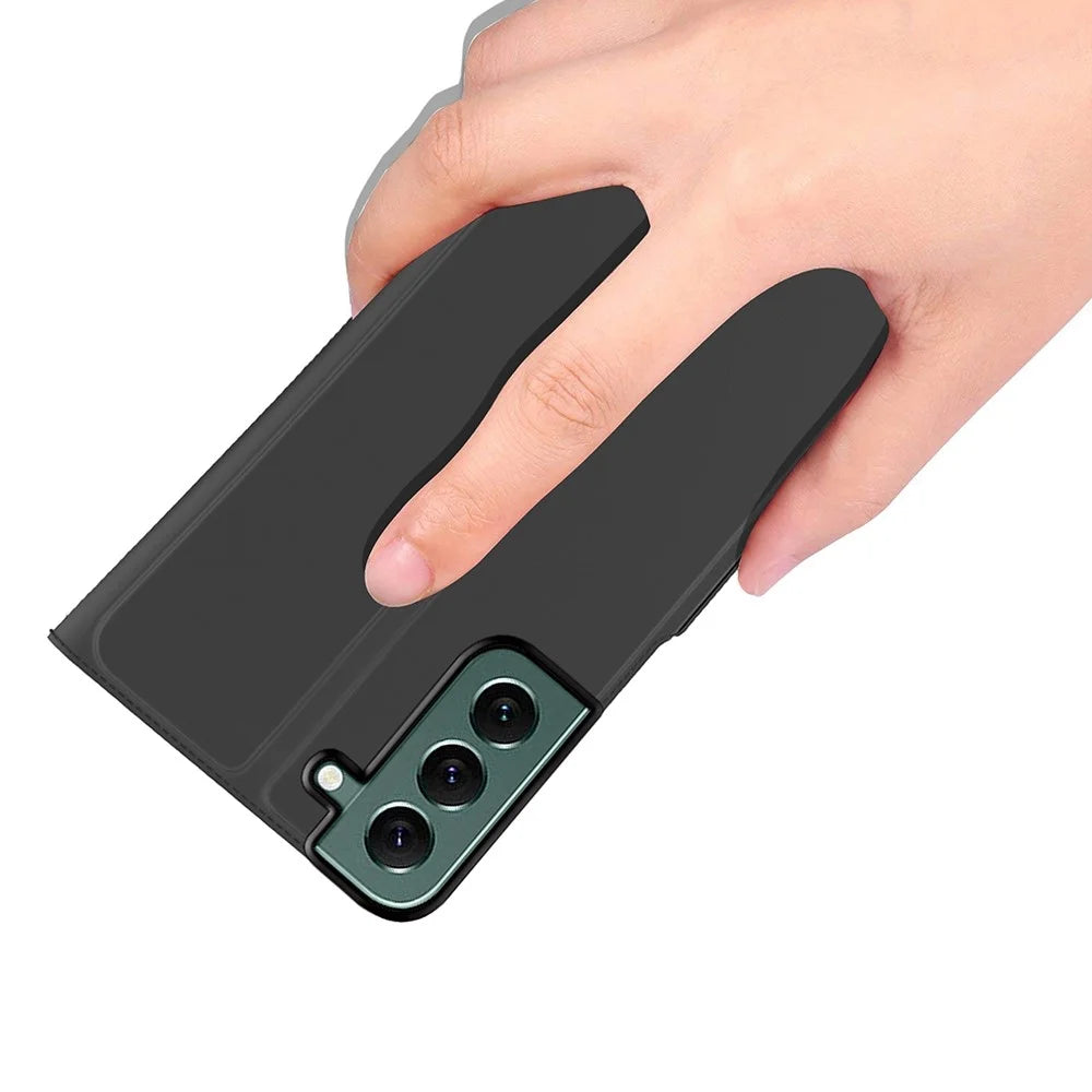 For Samsung Galaxy S22+ 5G PU Leather Phone Case Card Slot Dual Magnetic Clasp Stand Flip Cover - Black - 7