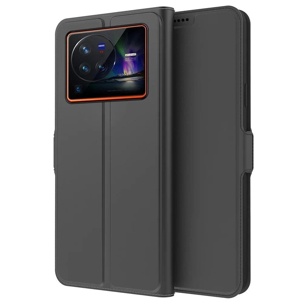 For vivo X80 Pro 5G Magnetic PU Leather Folio Flip Cover Card Slot Folding Stand Phone Case - Black - 1
