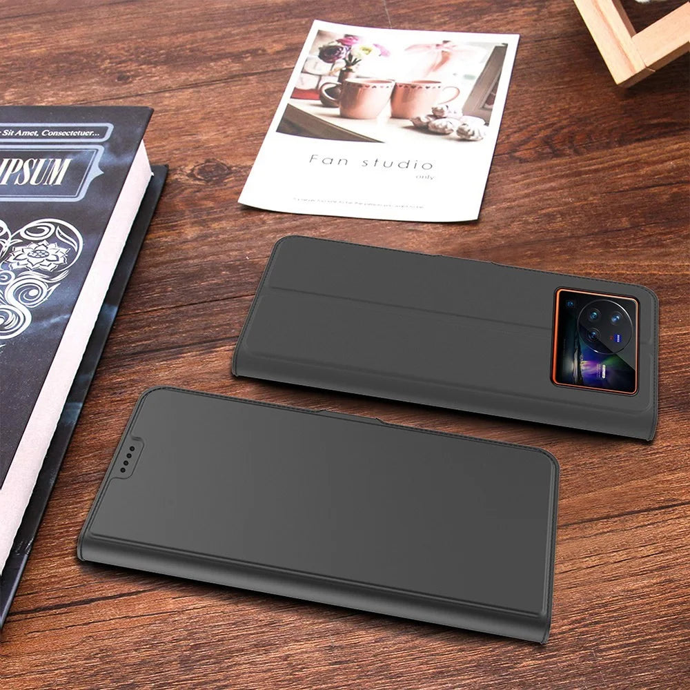 For vivo X80 Pro 5G Magnetic PU Leather Folio Flip Cover Card Slot Folding Stand Phone Case - Black - 7