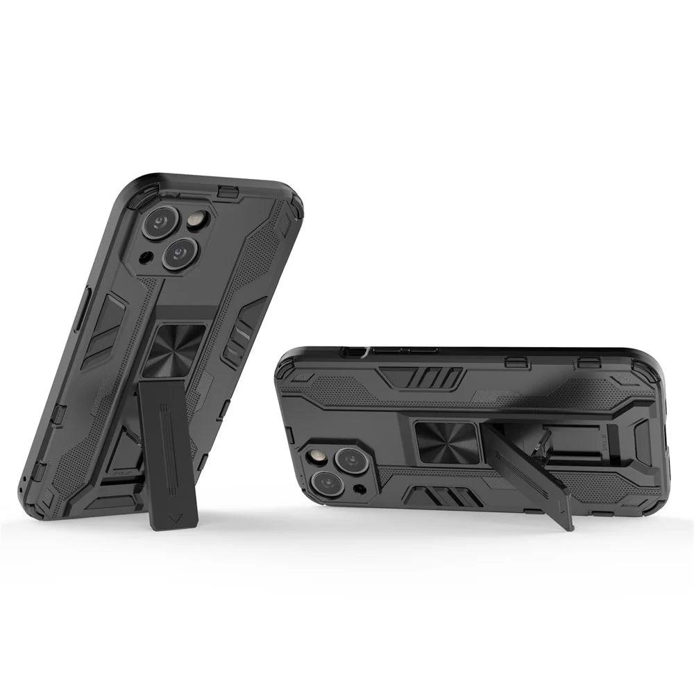 For iPhone 14 6.1 inch Flexible TPU Hard PC Shockproof Case Kickstand Hands-free Back Cover - Black - 2
