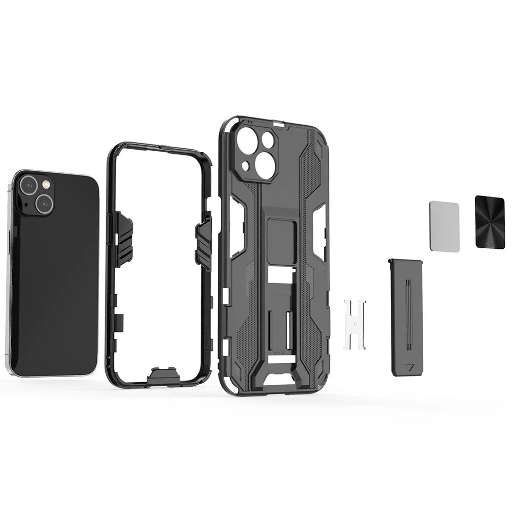 For iPhone 14 6.1 inch Flexible TPU Hard PC Shockproof Case Kickstand Hands-free Back Cover - Black - 3