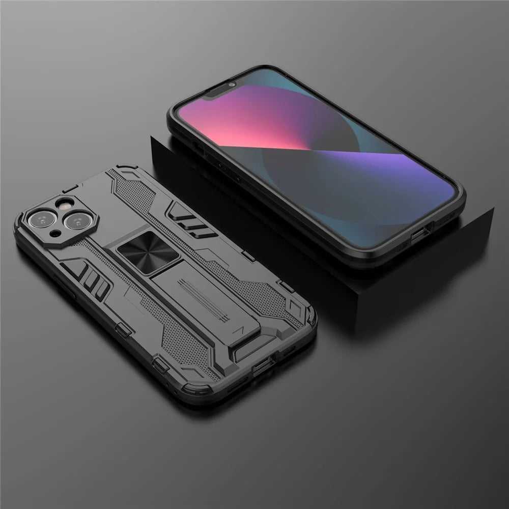 For iPhone 14 Plus 6.7 inch Shockproof Hard PC+Soft TPU Cell Phone Cover Camera Protection Kickstand Back Case - Black - 4