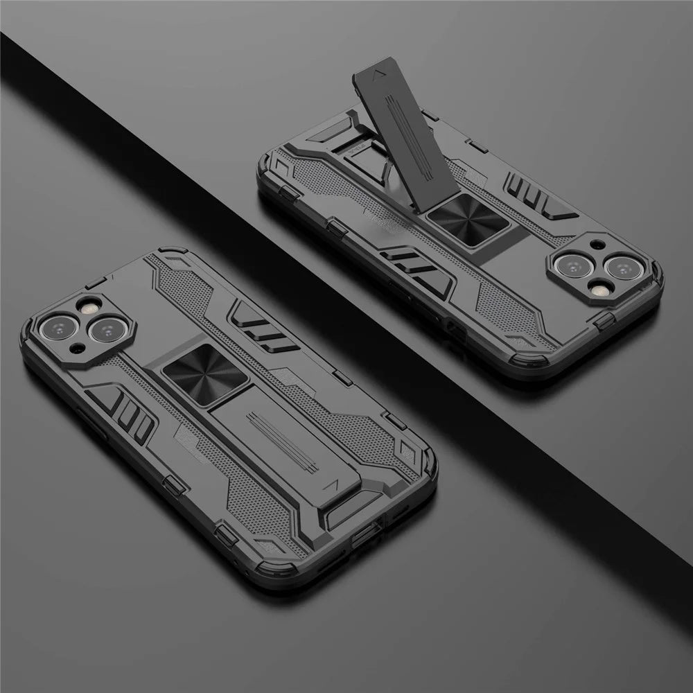 For iPhone 14 Plus 6.7 inch Shockproof Hard PC+Soft TPU Cell Phone Cover Camera Protection Kickstand Back Case - Black - 5