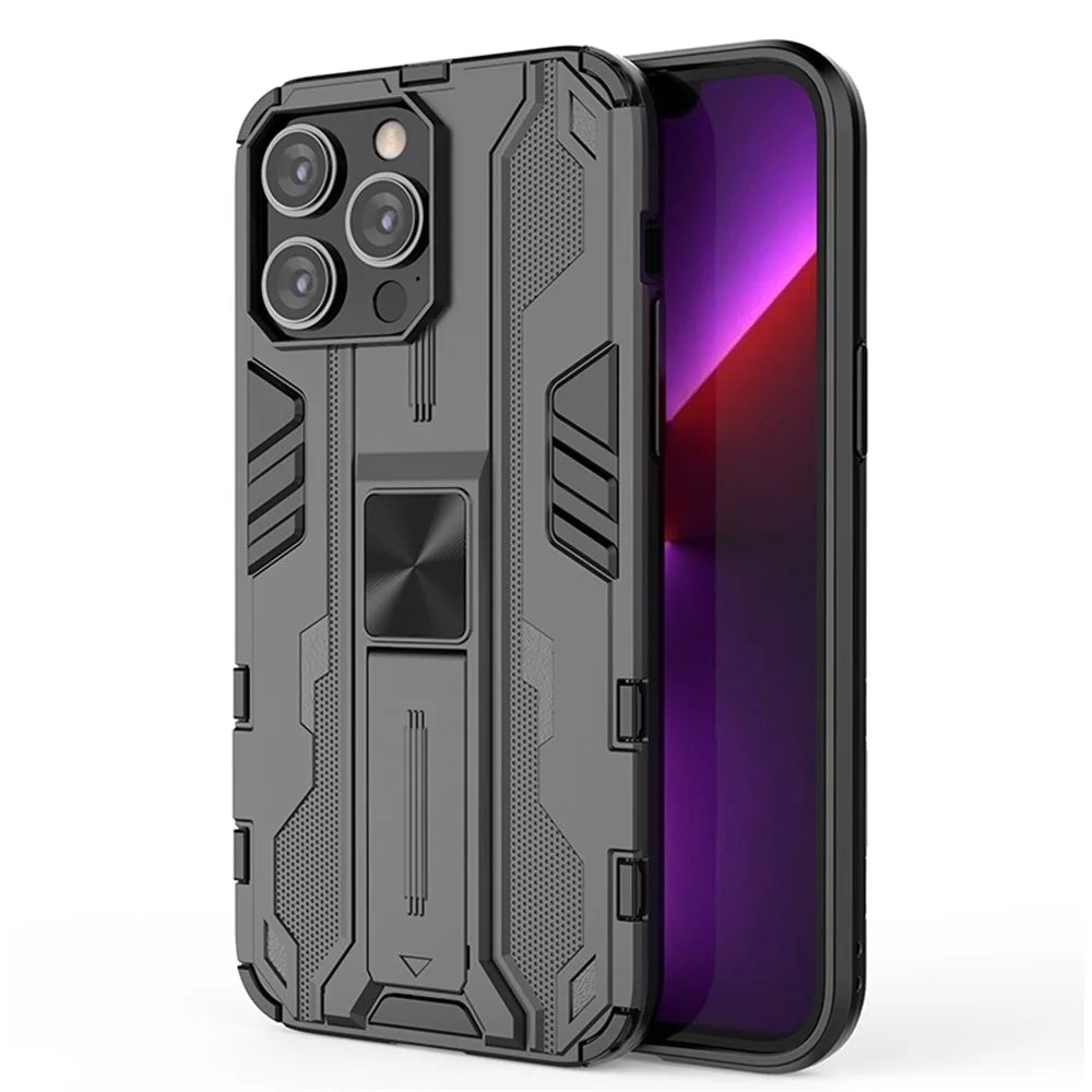 For iPhone 14 Pro Max 6.7 inch Camera Protection Phone Case Kickstand Hybrid Hard PC Soft TPU Drop Protection Anti-Fall Cover - Black - 1