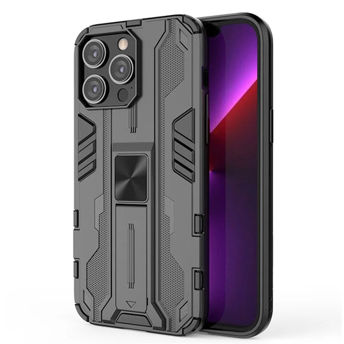 For iPhone 14 Pro Max 6.7 inch Camera Protection Phone Case Kickstand Hybrid Hard PC Soft TPU Drop Protection Anti-Fall Cover - Black - 1
