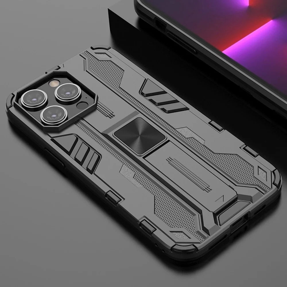 For iPhone 14 Pro Max 6.7 inch Camera Protection Phone Case Kickstand Hybrid Hard PC Soft TPU Drop Protection Anti-Fall Cover - Black - 2