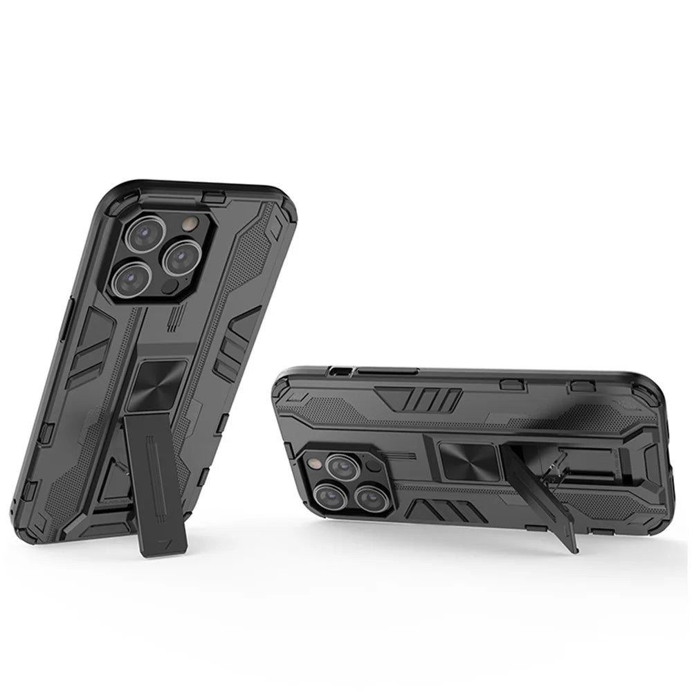 For iPhone 14 Pro Max 6.7 inch Camera Protection Phone Case Kickstand Hybrid Hard PC Soft TPU Drop Protection Anti-Fall Cover - Black - 3