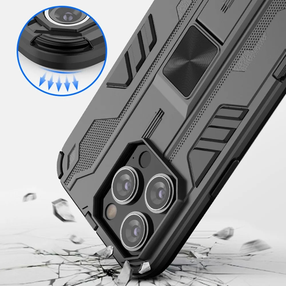 For iPhone 14 Pro Max 6.7 inch Camera Protection Phone Case Kickstand Hybrid Hard PC Soft TPU Drop Protection Anti-Fall Cover - Black - 4
