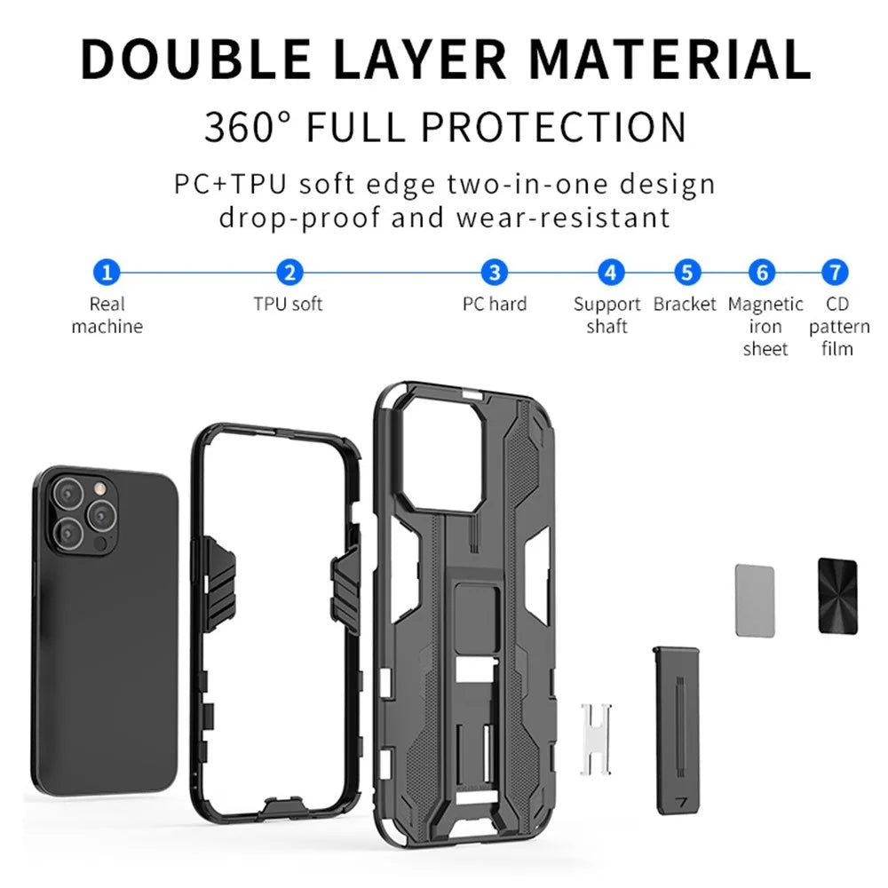 For iPhone 14 Pro Max 6.7 inch Camera Protection Phone Case Kickstand Hybrid Hard PC Soft TPU Drop Protection Anti-Fall Cover - Black - 6