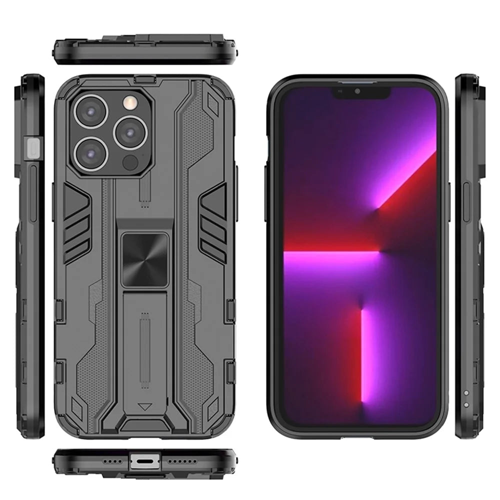 For iPhone 14 Pro Max 6.7 inch Camera Protection Phone Case Kickstand Hybrid Hard PC Soft TPU Drop Protection Anti-Fall Cover - Black - 7