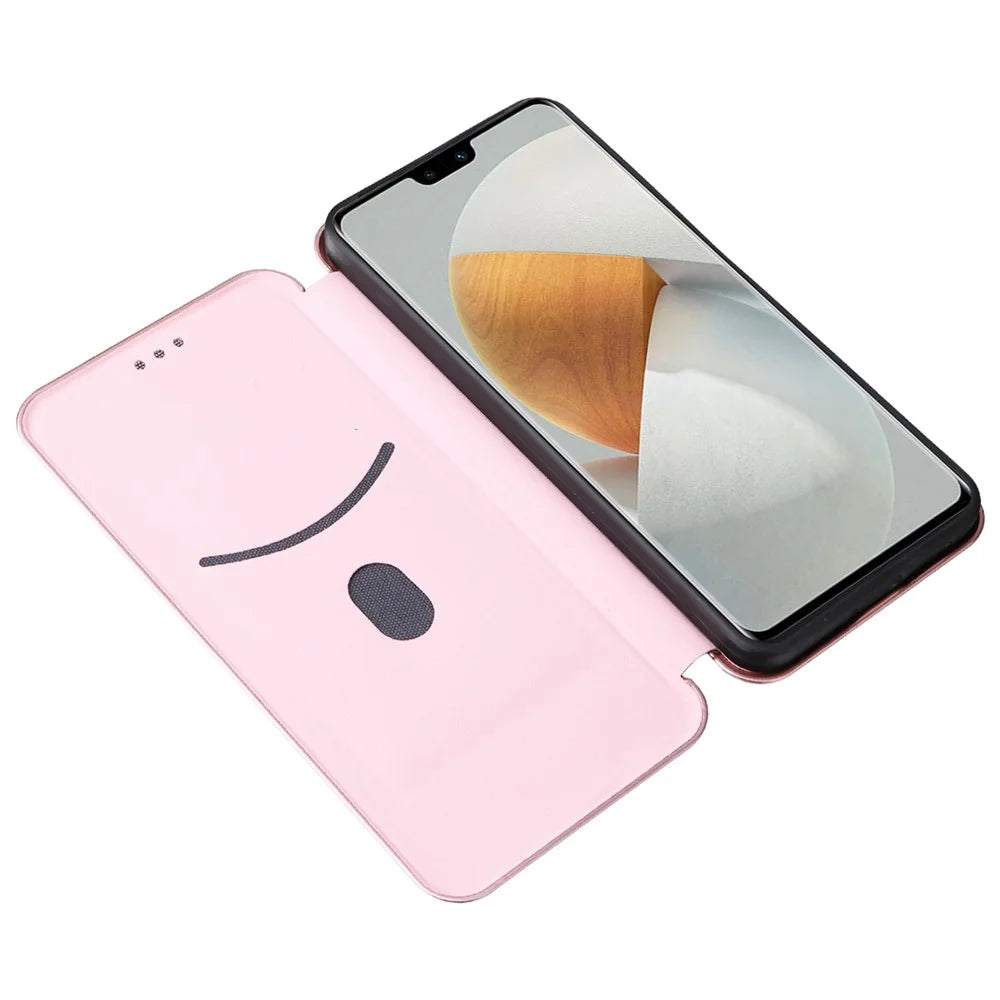 For vivo S12 / V23 5G Card Holder Mobile Phone Case Carbon Fiber Texture Magnetic Auto-absorbed PU Leather Stand Phone Cover - Rose Gold - 2