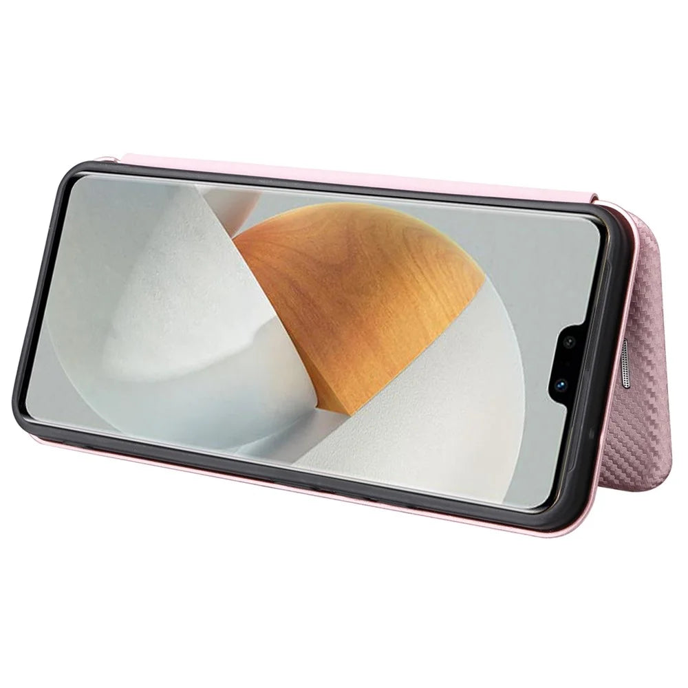 For vivo S12 / V23 5G Card Holder Mobile Phone Case Carbon Fiber Texture Magnetic Auto-absorbed PU Leather Stand Phone Cover - Rose Gold - 3