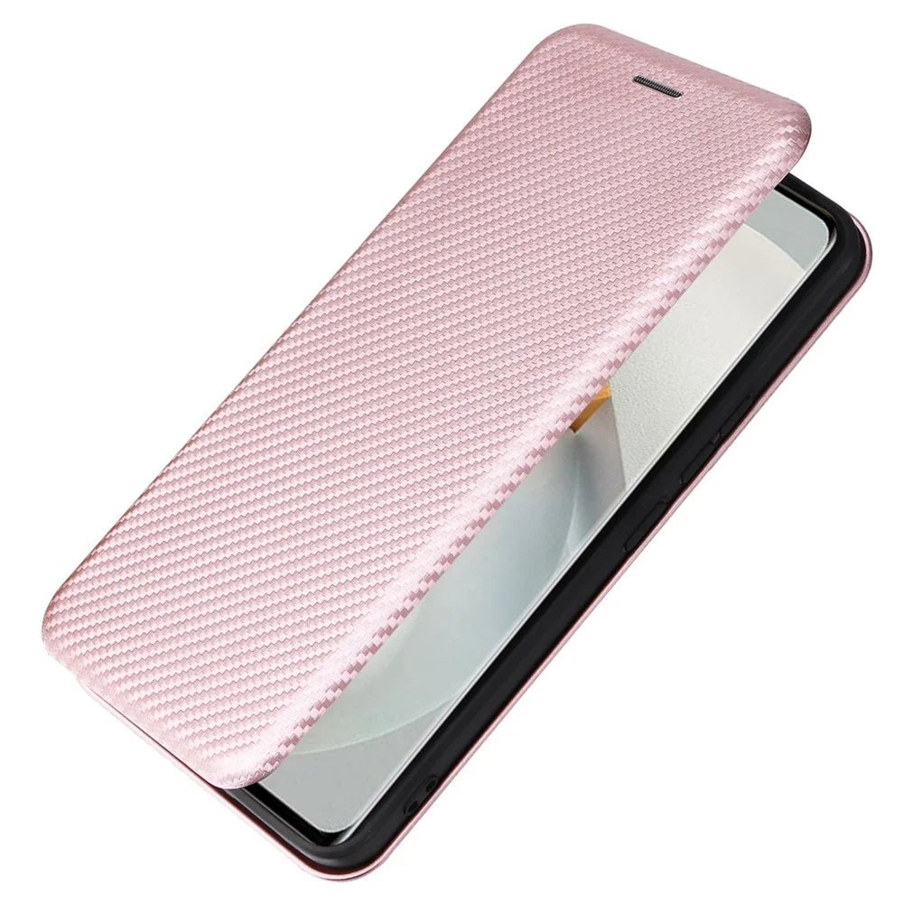 For vivo S12 / V23 5G Card Holder Mobile Phone Case Carbon Fiber Texture Magnetic Auto-absorbed PU Leather Stand Phone Cover - Rose Gold - 7