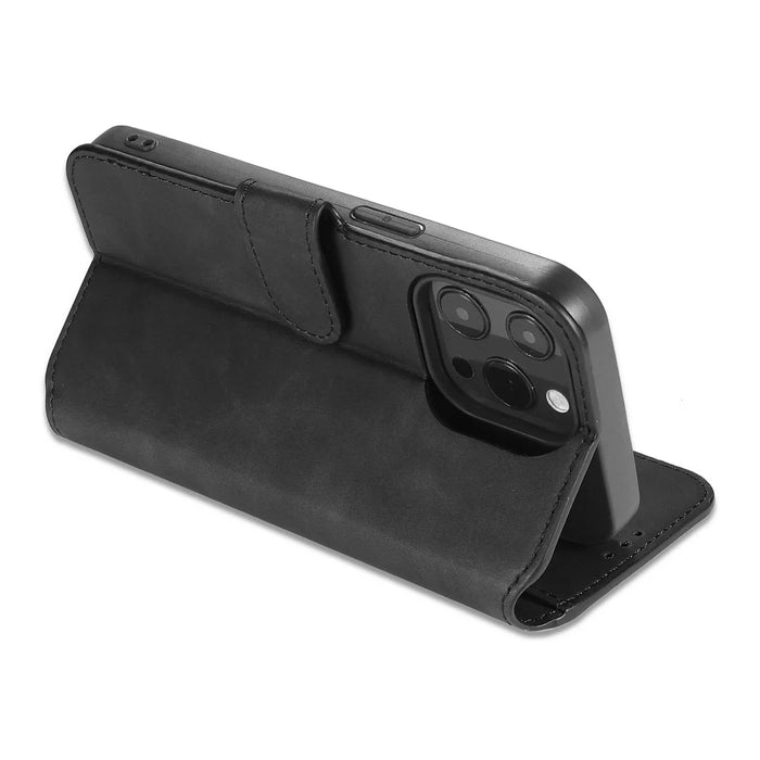 DG.MING For iPhone 14 Pro Max 6.7 inch Retro Style Magnetic Closure Shockproof PU Leather Wallet Phone Case with Stand - Black - 4