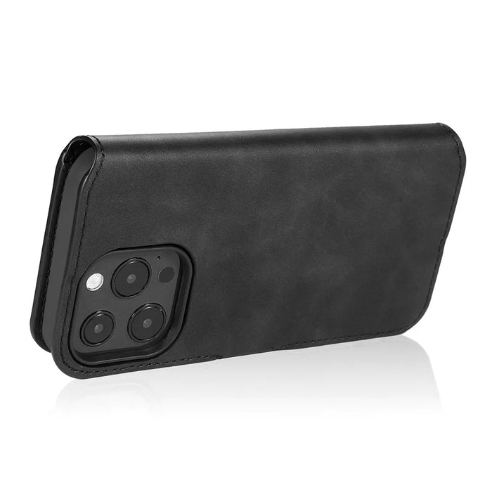 DG.MING For iPhone 14 Pro Max 6.7 inch Retro Style Magnetic Closure Shockproof PU Leather Wallet Phone Case with Stand - Black - 5