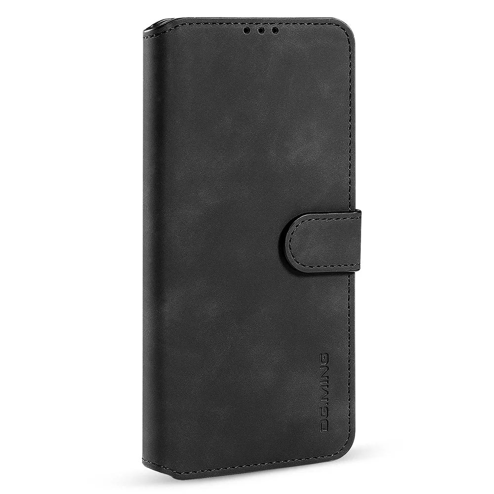 DG.MING For iPhone 14 Pro Max 6.7 inch Retro Style Magnetic Closure Shockproof PU Leather Wallet Phone Case with Stand - Black - 7