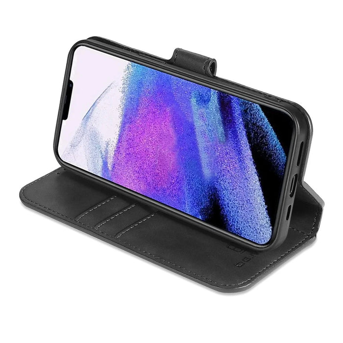 DG.MING Retro Cell Phone Shell Bag for iPhone 14 Pro 6.1 inch, Magnetic Closure Dustproof PU Leather Wallet Phone Stand Case - Black - 3