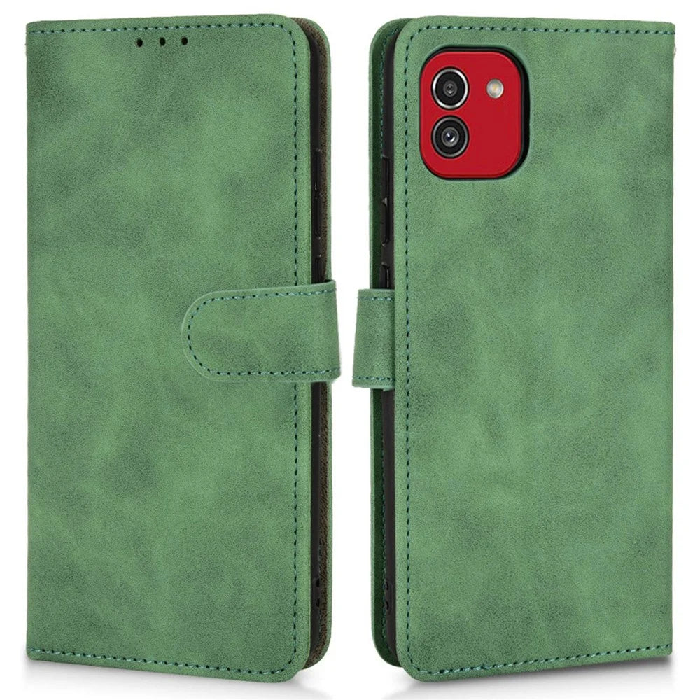 For Samsung Galaxy A03 (166.5mm) Skin-Touch Feeling Phone Wallet Stand Case PU Leather Magnetic Clasp Protective Cover - Green - 1