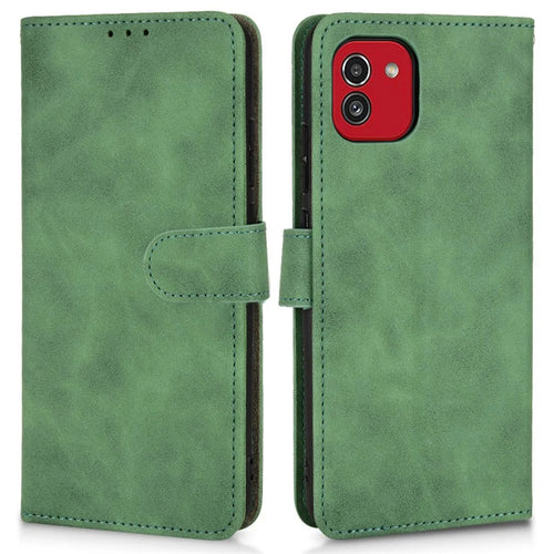 For Samsung Galaxy A03 (166.5mm) Skin-Touch Feeling Phone Wallet Stand Case PU Leather Magnetic Clasp Protective Cover - Green - 1