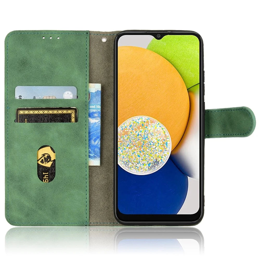 For Samsung Galaxy A03 (166.5mm) Skin-Touch Feeling Phone Wallet Stand Case PU Leather Magnetic Clasp Protective Cover - Green - 2