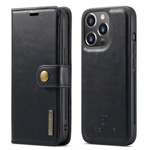 DG.MING For iPhone 14 Pro Max 6.7 inch Wallet Magnetic Detachable Case Split Leather Stand Flip Phone Cover - Black - 1