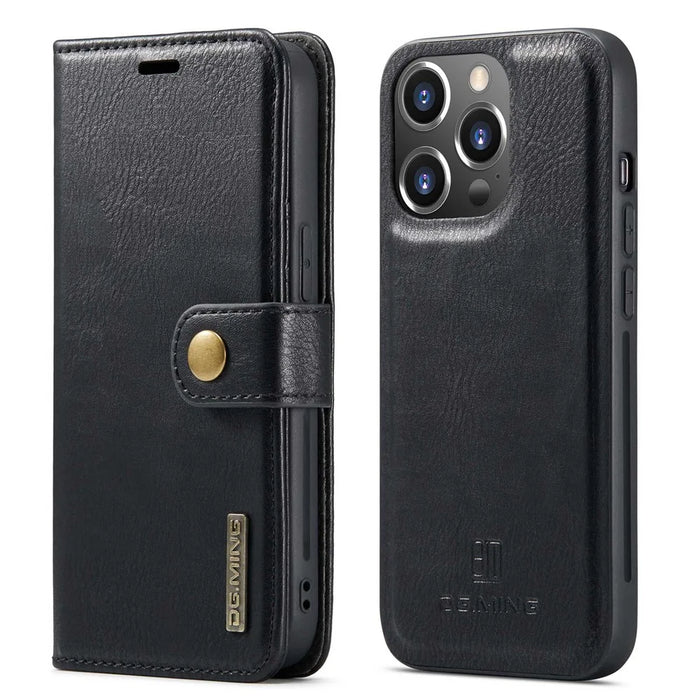 DG.MING For iPhone 14 Pro Max 6.7 inch Wallet Magnetic Detachable Case Split Leather Stand Flip Phone Cover - Black - 1