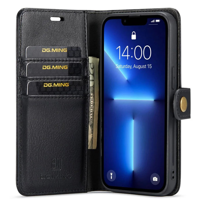DG.MING For iPhone 14 Pro Max 6.7 inch Wallet Magnetic Detachable Case Split Leather Stand Flip Phone Cover - Black - 2