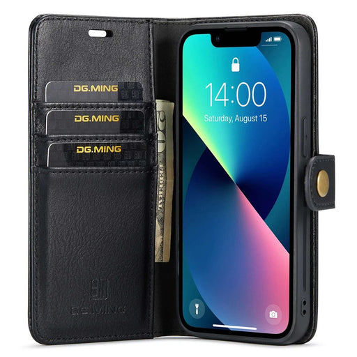 DG.MING For iPhone 14 6.1 inch Detachable Magnetic Case Split Leather Wallet Stand Shockproof  Flip Protective Cover - Black - 2
