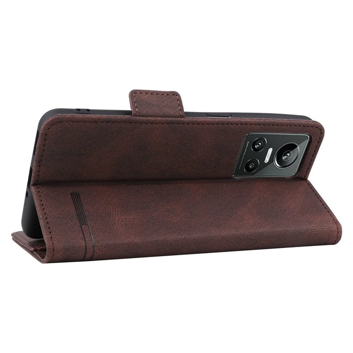 For Realme GT Neo3 Hardware Decor Foldable Stand Phone Wallet Case Double Magnetic Clasps PU Leather Protective Cover - Coffee - 4