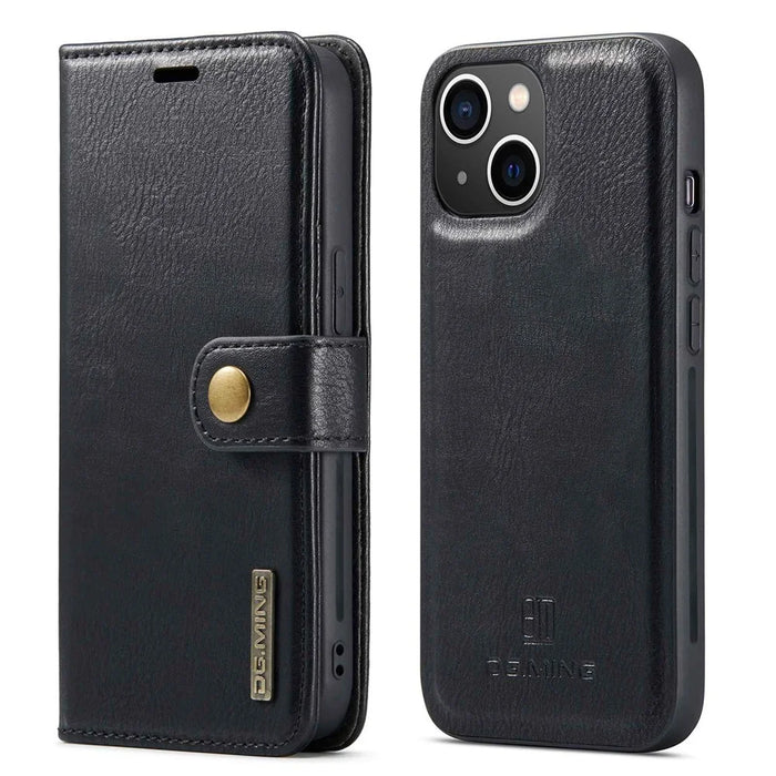 DG.MING For iPhone 14 Plus 6.7 inch Split Leather Magnetic Detachable Flip Case Stand Feature Purse Protection Wallet Cover - Black - 1