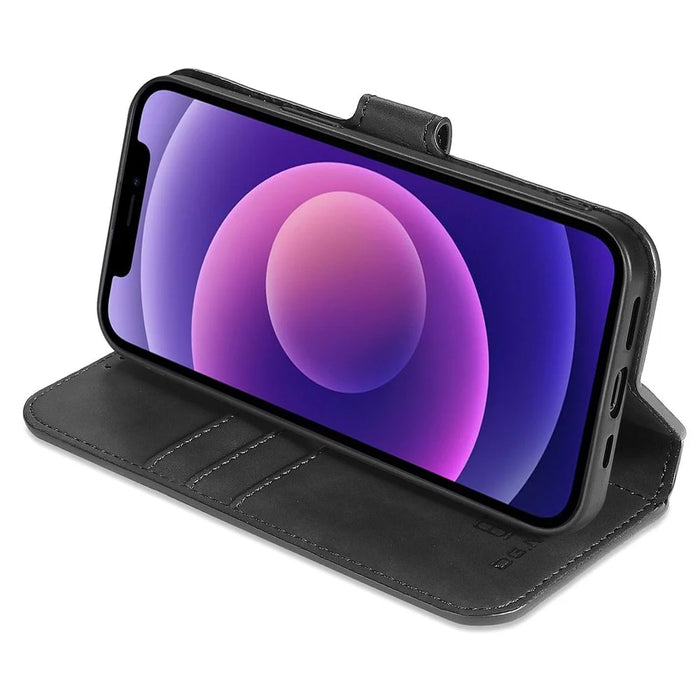 DG.MING For iPhone 14 6.1 inch Retro Style Magnetic Closure Shockproof PU Leather Wallet Phone Case with Stand - Black - 3