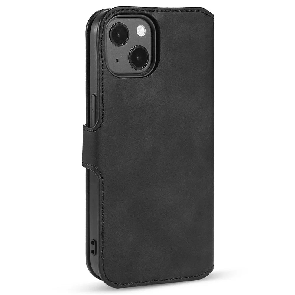 DG.MING For iPhone 14 6.1 inch Retro Style Magnetic Closure Shockproof PU Leather Wallet Phone Case with Stand - Black - 7